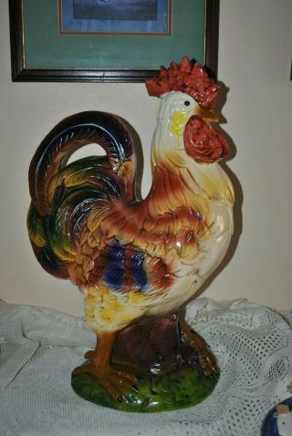 Vtg Large Farmhouse Rooster Bird Figure Statue Ceramic Handpainted 21.  75 " H