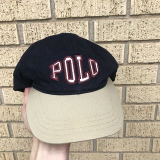 Vintage Polo Spell Out Navy Red Ralph Lauren Strap Back Cap Hat