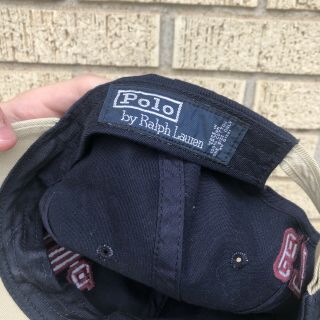 Vintage Polo Spell out Navy Red Ralph Lauren Strap back Cap Hat 3