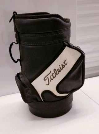 Vintage Titleist Golf Den Caddy Bag Display Ball Leather Black White 2ft Tall