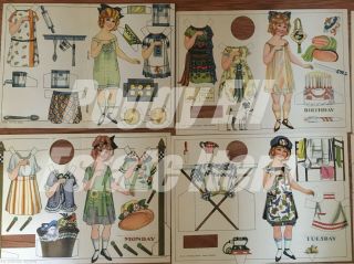 1923 DOLLY ' S DAY BY DAY WEEK DAY CARDS PAPER DOLLS 9 PAGES DOLLS & CLOTHES UNCUT 7