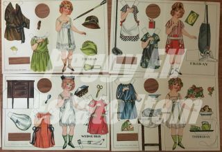 1923 DOLLY ' S DAY BY DAY WEEK DAY CARDS PAPER DOLLS 9 PAGES DOLLS & CLOTHES UNCUT 8