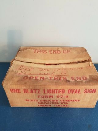 (Vtg) 1940s Blatz Beer red oval back bar light up sign & box rare 10