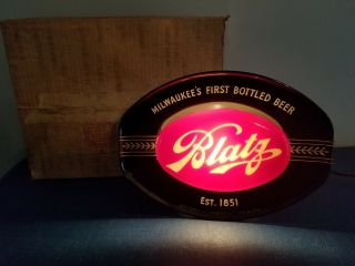(vtg) 1940s Blatz Beer Red Oval Back Bar Light Up Sign & Box Rare