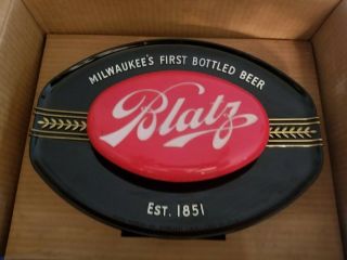 (Vtg) 1940s Blatz Beer red oval back bar light up sign & box rare 4
