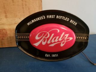 (Vtg) 1940s Blatz Beer red oval back bar light up sign & box rare 9