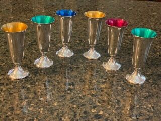 Set Of 6 Enameled Cordial Cups: 951 (sterling) By Gorham Silver
