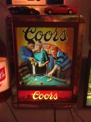 Vintage Coors 3 Scene Bar Room Lighted Beer Motion Sign Still Great Colors