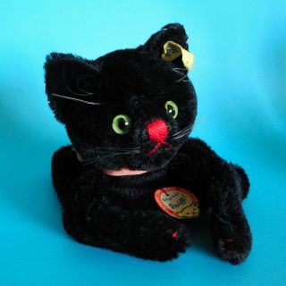 Rare All Ids Steiff Tom Cat Hand Puppet 1959 - 67 German Mohair Button Glass Eye