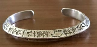 Vtg Native American 925 Sterling Silver Carinated Cuff Bracelet Signed Pueblo??
