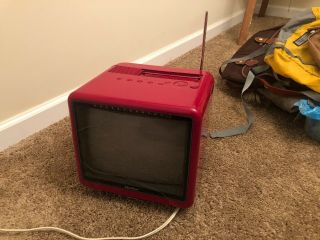 Vintage 1985 Red Quasar Portable Television Turns On No Further Testing Space