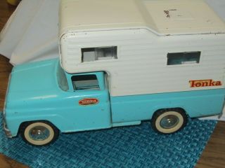 1960’s Vintage Tonka Turquoise Truck And White Camper 2