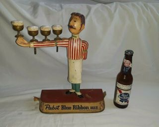 Vintage PABST BLUE RIBBON BEER - Bartender Waiter Metal Bar Display Sign. 6