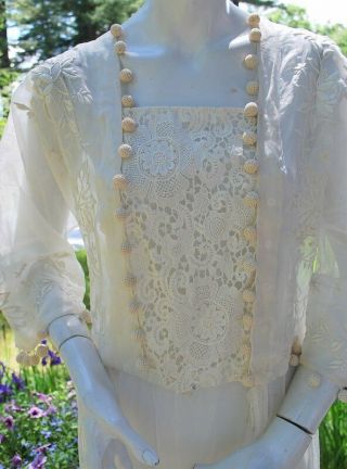 1920 Fancy White Handkerchief Linen Summer Dress With Embroidery And Baubles