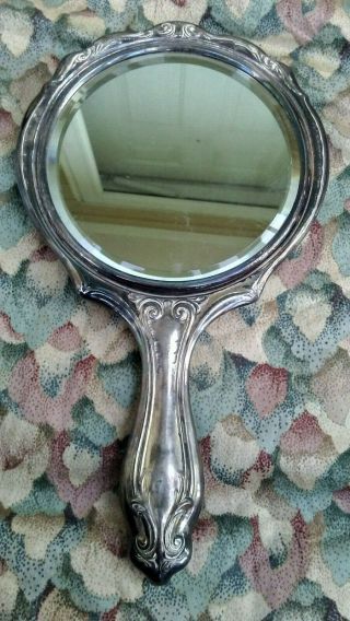 Antique Hand - Held Mirror Wallace Bros.  500 Silver Very Rare