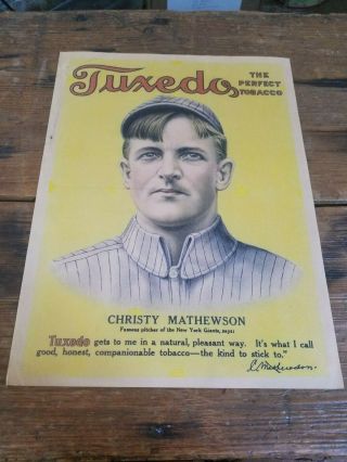 Rare Christy Mathewson Tuxedo Tobacco Pipe Cigar Store Display Sign Baseball Old