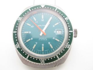 Rare Green Dial Vintage Waltham 17 Jewels Incabloc Diving Diver Stainless Watch