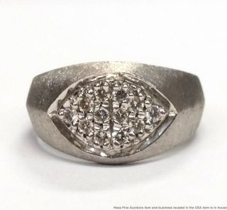 Vintage 14k White Gold Diamond Wide Mens Brushed Top Ring Size 9.  75