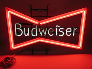 Vintage Budweiser Beer Neon Lighted Bow Tie Sign Circa 1980 Anneuser Busch
