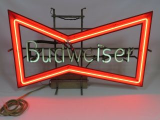 Vintage Budweiser Beer Neon Lighted Bow Tie Sign Circa 1980 Anneuser Busch 3
