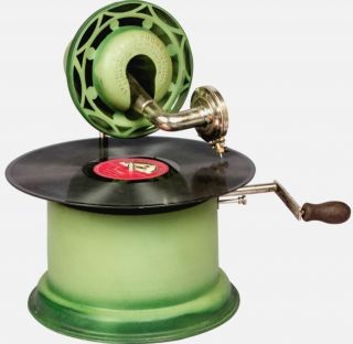 Old Antique Machine Home Decor Desk Gramophone Green Phonograph Wooden Hb 015