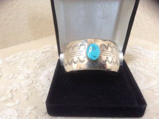 Vintage Native American Navajo Shadow Box Sterling Turquoise Cuff Bracelet Euc