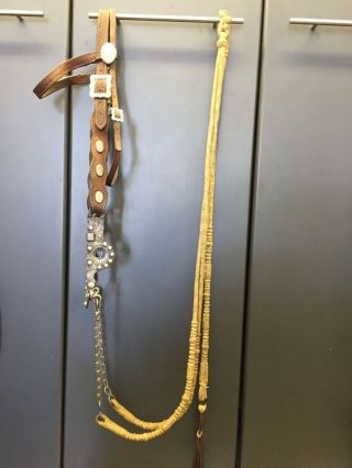 Vintage Silver Spade Bit With Headstall,  Reins And Romel And Rein Chains.