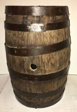 Antique Iron Bound Staved Coopered Oak Keg Barrel For Whiskey Gun Powder Water