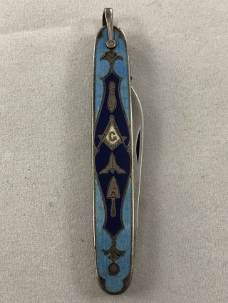 Vintage Voos Sterling Silver Enamel Cloisonne Masonic Folding Pocket Knife 1