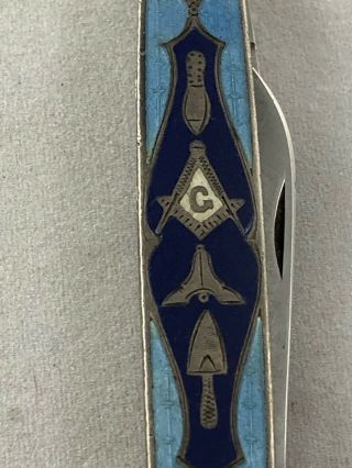 Vintage Voos Sterling Silver Enamel Cloisonne Masonic Folding Pocket Knife 1 3