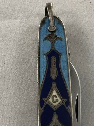 Vintage Voos Sterling Silver Enamel Cloisonne Masonic Folding Pocket Knife 1 4