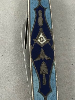 Vintage Voos Sterling Silver Enamel Cloisonne Masonic Folding Pocket Knife 1 6