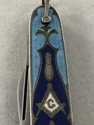 Vintage Voos Sterling Silver Enamel Cloisonne Masonic Folding Pocket Knife 1 7