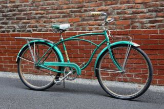 1959 Schwinn American Green Vintage Bicycle With Rear / Front Rack Cruiser Boys