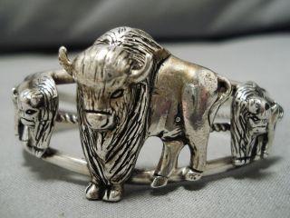 Intricate Vintage Navajo Buffalo Love Sterling Silver Bracelet Old