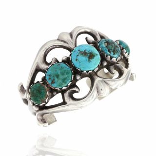 Vintage Navajo Handmade Sand Cast Sterling Silver Turquoise Cuff Bracelet | Ajb