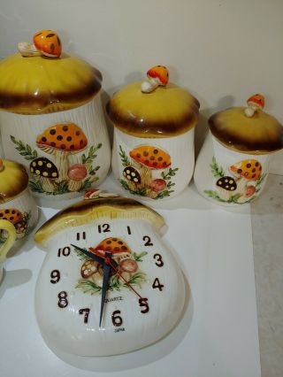 Vintage Sears Roebuck Complete Set Merry Mushroom Ceramic Canisters 1976 Clock 2
