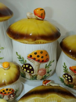 Vintage Sears Roebuck Complete Set Merry Mushroom Ceramic Canisters 1976 Clock 8