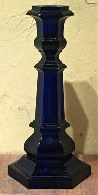 Antique Deep Cobalt Glass,  Pressed Hexagonal Candlestick,  England Glass Co.