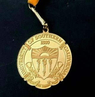 Vintage Usc Trojans Seal Medal Medallion Ribbon Pendant Palmam Qui Meruit Ferat