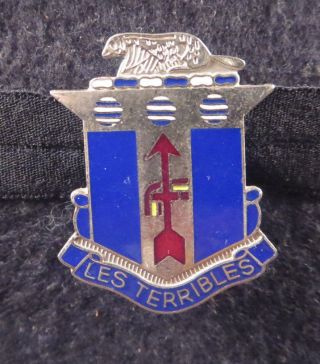 Vintage Wwii Les Terribles Blue & Red Enamel Silver Tone Military Pin Back
