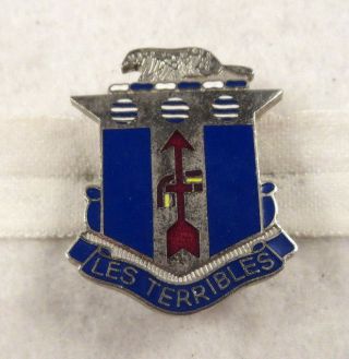 Vintage WWII Les Terribles Blue & Red Enamel Silver Tone Military Pin Back 2