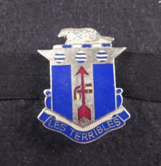 Vintage WWII Les Terribles Blue & Red Enamel Silver Tone Military Pin Back 3