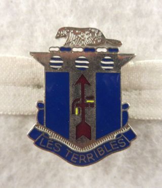 Vintage WWII Les Terribles Blue & Red Enamel Silver Tone Military Pin Back 4