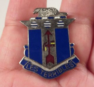 Vintage WWII Les Terribles Blue & Red Enamel Silver Tone Military Pin Back 5