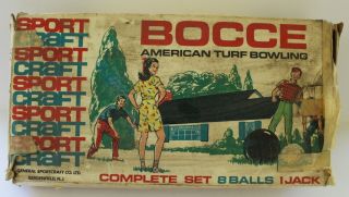 Vintage Sportcraft Bocce Ball Italy Lawn Bowling Game 50s 60s Outdoor Box Etched 6