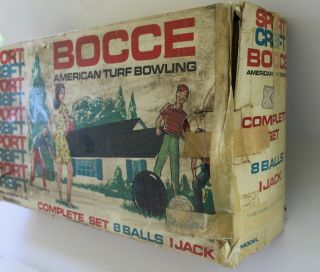 Vintage Sportcraft Bocce Ball Italy Lawn Bowling Game 50s 60s Outdoor Box Etched 7