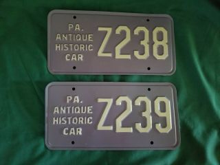 2 - Vintage Pa Antique Historic Car License Plates Consecutive Numbers