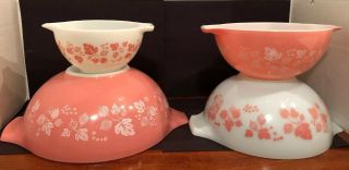 Four Pyrex Pink Gooseberry Cinderella Vtg Mixing Bowls Vintage Set 441 - 444 8