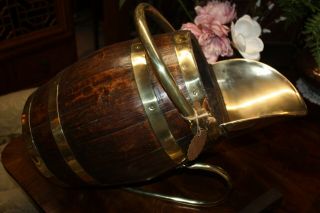 English Antique Coal Scuttle With Brass Shovel Brass Bound